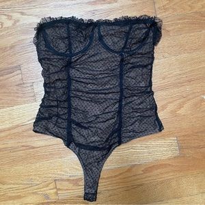 MAJORELLE Black Sheer Polka Dot Bodysuit